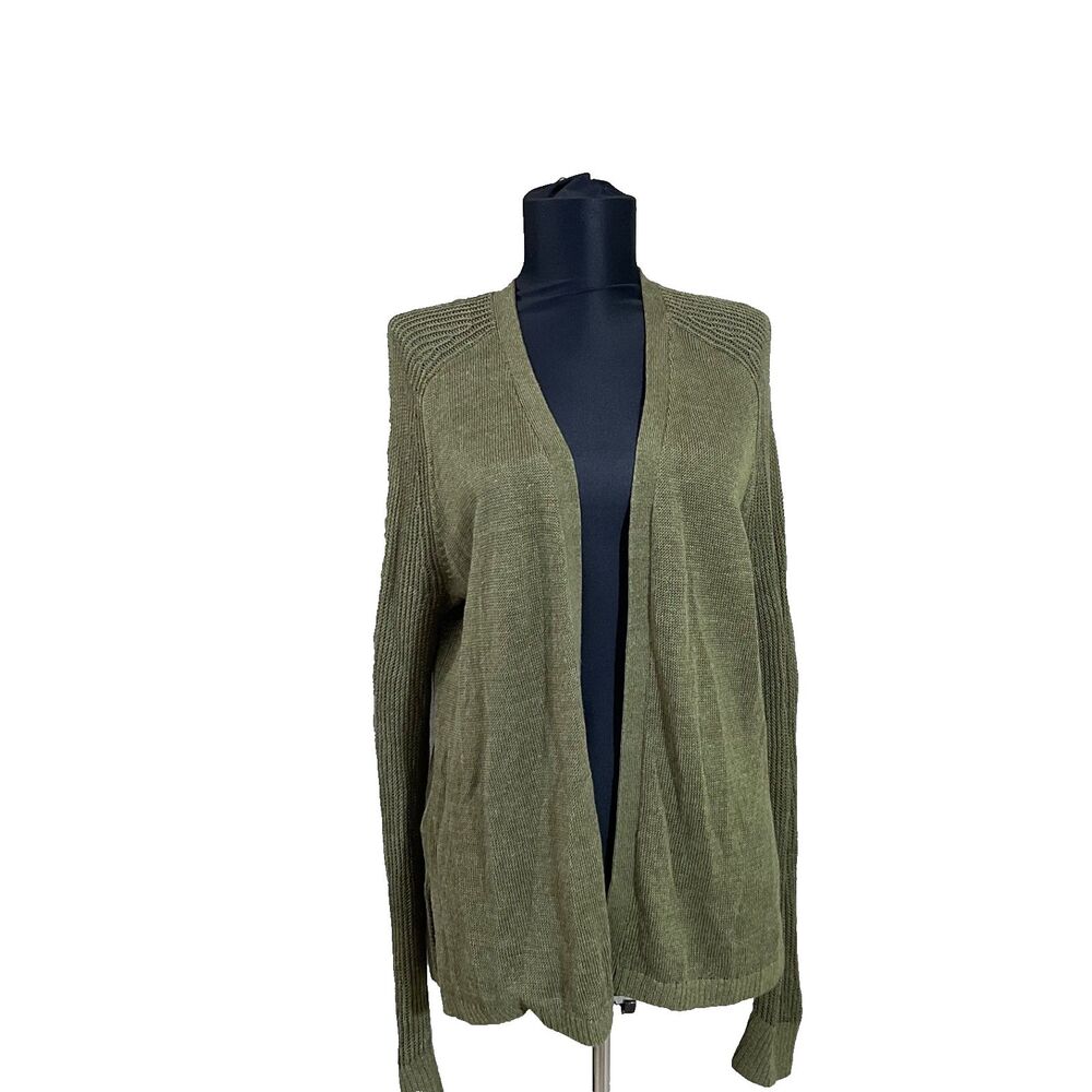 LOFT Linen Blend open Front Cardigan Sweater women’s M Green career minimalist